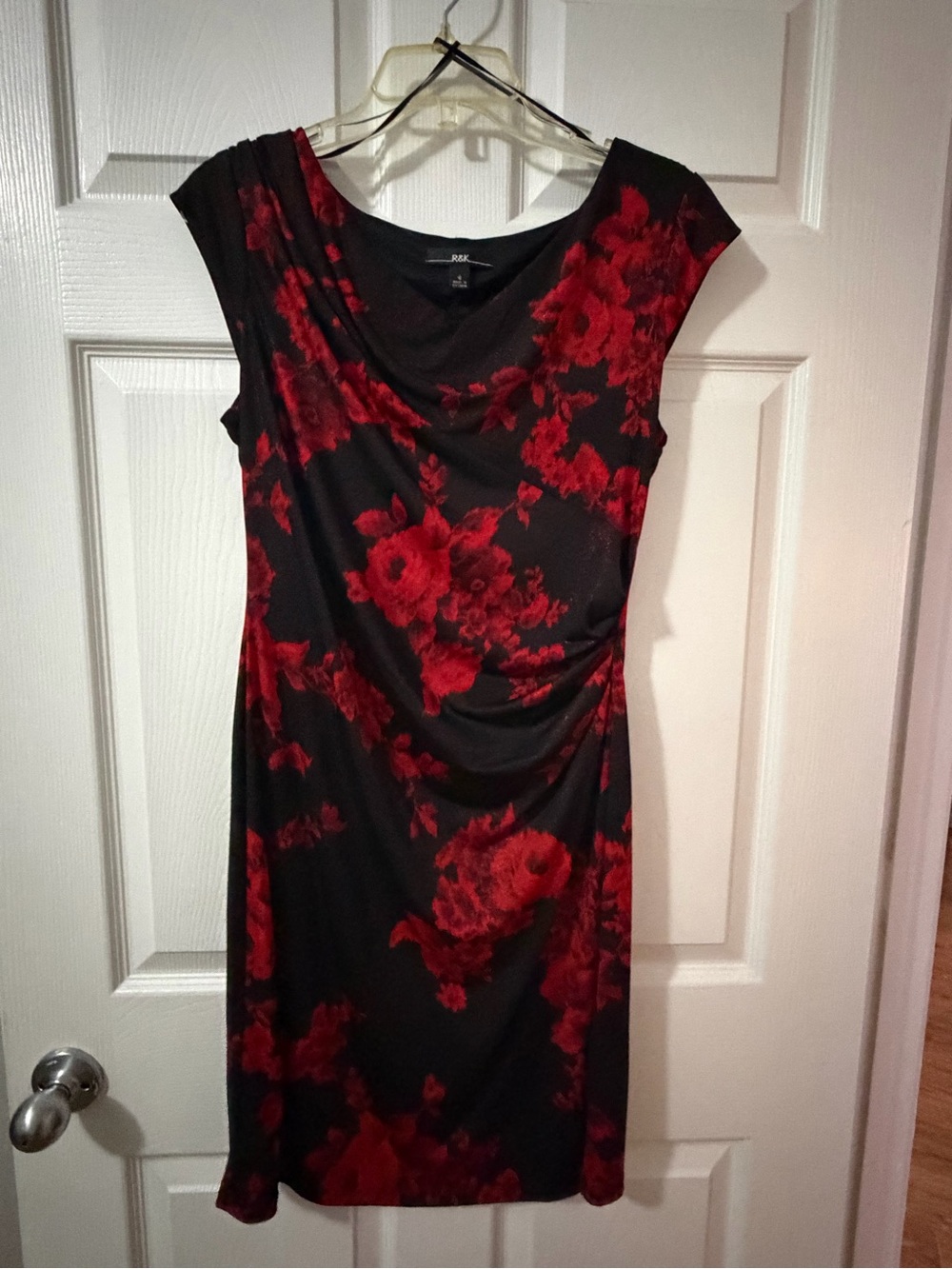 R&K Black Midi Dress with Red Floral Print